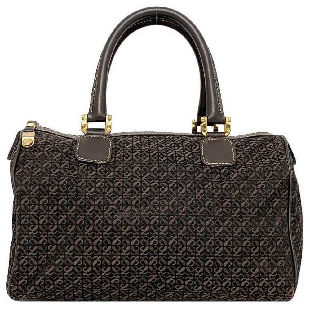 Loewe Boston Bag Brown Anagram Canvas Leather Handbag Logo All over Travel
